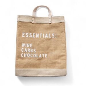 Santa Barbara Design Essentials: Wine Carbs Chocolate Burlap Market Tote Bag
